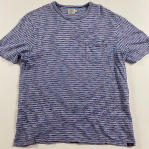 Faherty Pocket T Shirt Mens Large Blue Pink Striped Cotton Beach Indigo Dyed